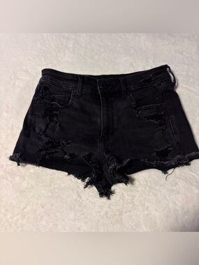 American Eagle Hi Rise Shortie Black Denim Distressed Shorts Women’s Size 6